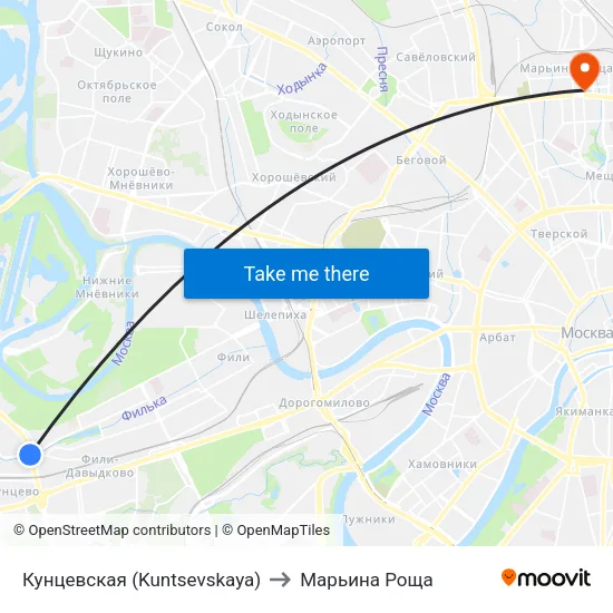 Кунцевская (Kuntsevskaya) to Марьина Роща map