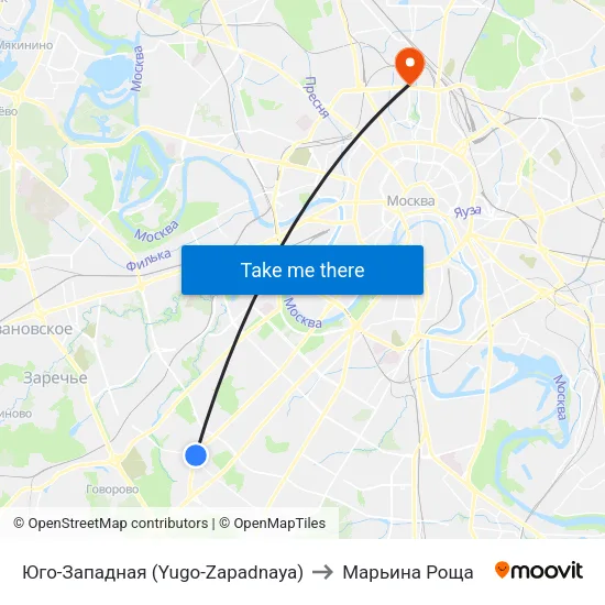 Юго-Западная (Yugo-Zapadnaya) to Марьина Роща map