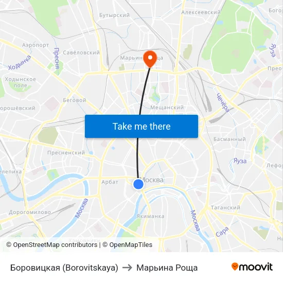 Боровицкая (Borovitskaya) to Марьина Роща map