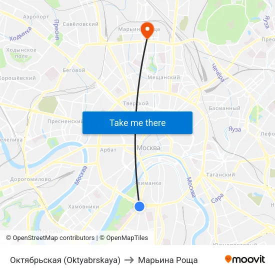 Октябрьская (Oktyabrskaya) to Марьина Роща map
