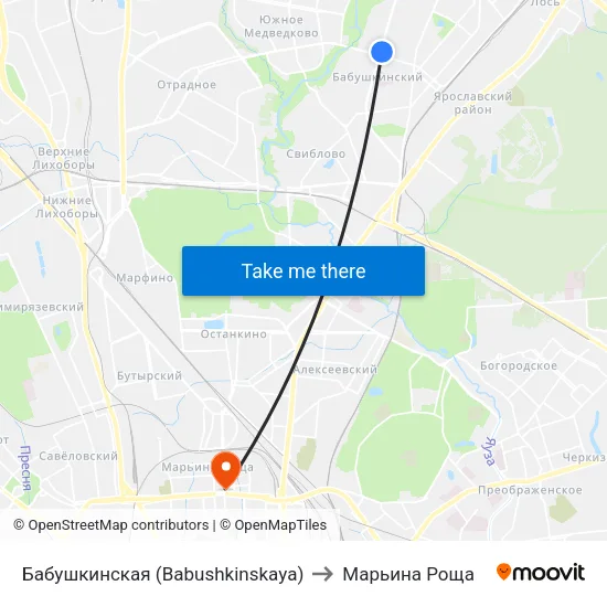 Бабушкинская (Babushkinskaya) to Марьина Роща map