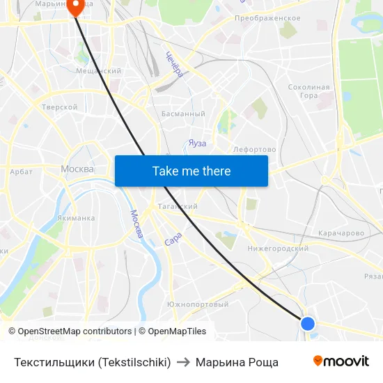 Текстильщики (Tekstilschiki) to Марьина Роща map
