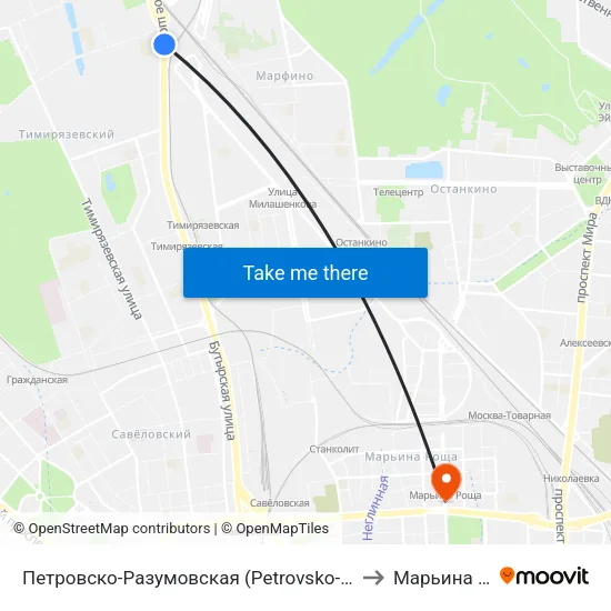 Петровско-Разумовская (Petrovsko-Razumovskaya) to Марьина Роща map