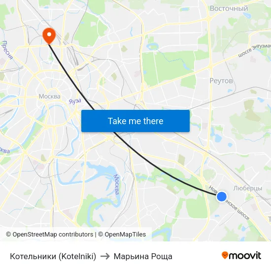 Котельники (Kotelniki) to Марьина Роща map