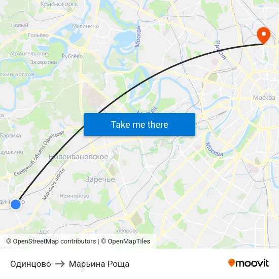 Одинцово to Марьина Роща map