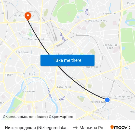 Нижегородская (Nizhegorodskaya) to Марьина Роща map