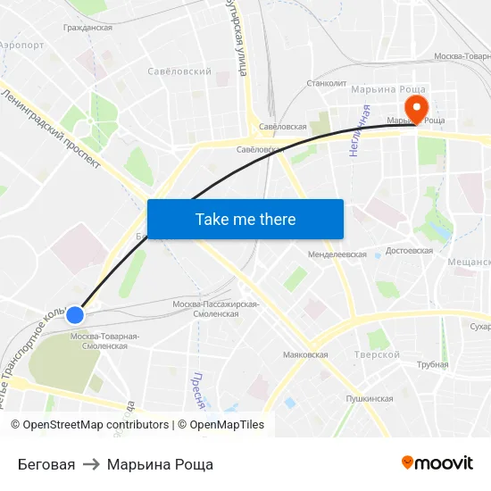 Беговая to Марьина Роща map