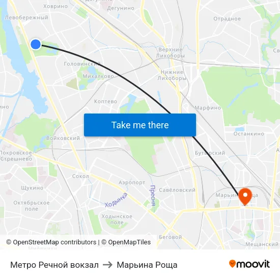 Метро Речной вокзал to Марьина Роща map
