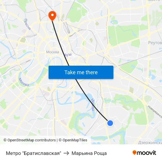 Метро "Братиславская" to Марьина Роща map