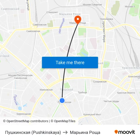 Пушкинская (Pushkinskaya) to Марьина Роща map