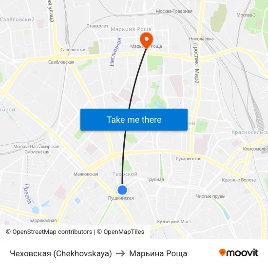 Чеховская (Chekhovskaya) to Марьина Роща map