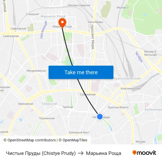 Чистые Пруды (Chistye Prudy) to Марьина Роща map