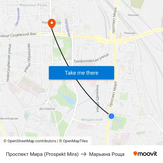 Проспект Мира (Prospekt Mira) to Марьина Роща map