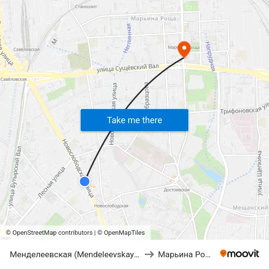 Менделеевская (Mendeleevskaya) to Марьина Роща map