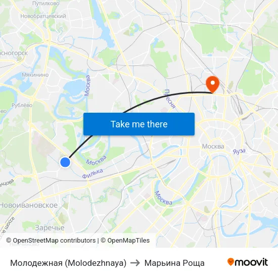 Молодежная (Molodezhnaya) to Марьина Роща map