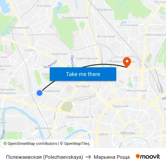 Полежаевская (Polezhaevskaya) to Марьина Роща map