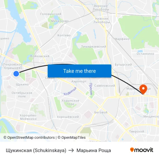 Щукинская (Schukinskaya) to Марьина Роща map