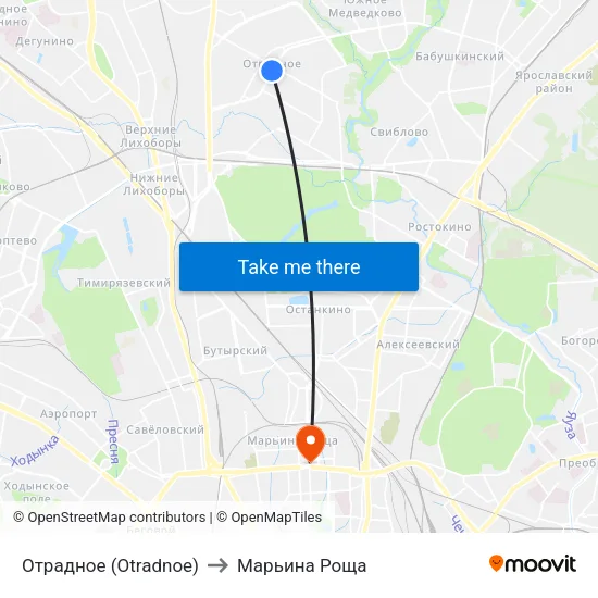 Отрадное (Otradnoe) to Марьина Роща map