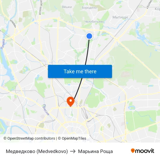 Медведково (Medvedkovo) to Марьина Роща map