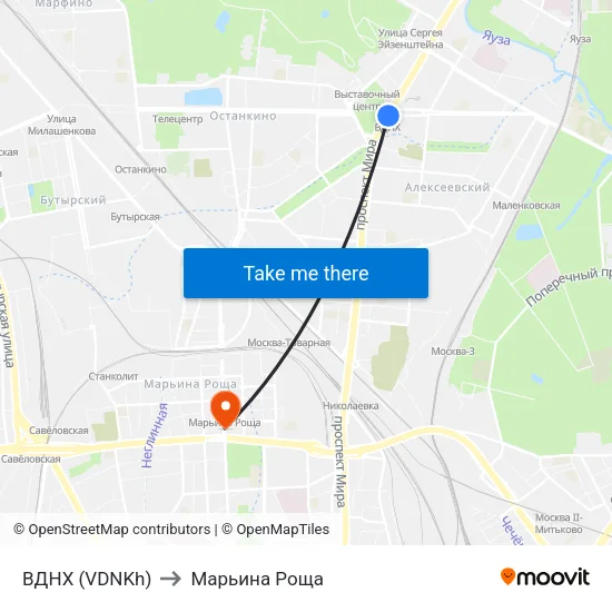 ВДНХ (VDNKh) to Марьина Роща map