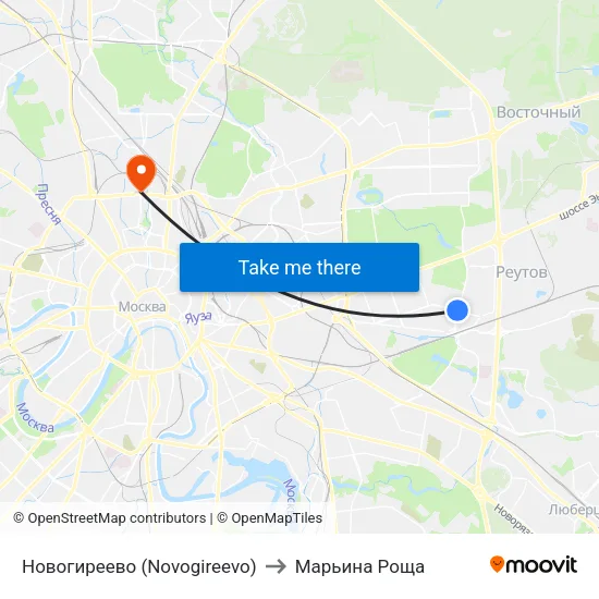 Новогиреево (Novogireevo) to Марьина Роща map