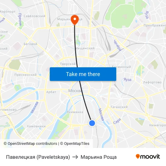 Павелецкая (Paveletskaya) to Марьина Роща map