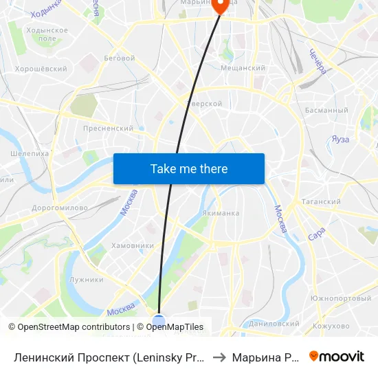 Ленинский Проспект (Leninsky Prospekt) to Марьина Роща map
