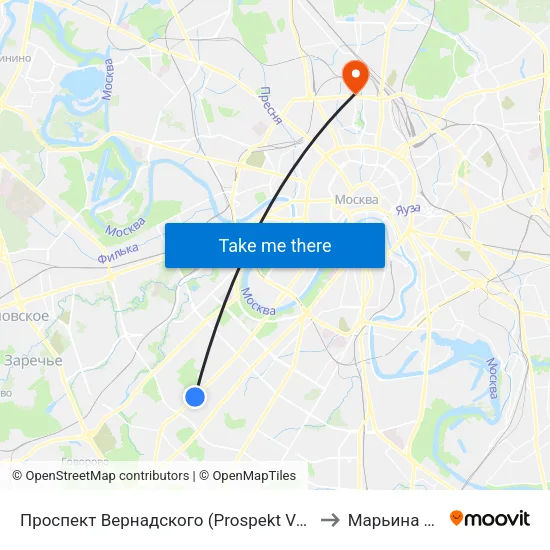 Проспект Вернадского (Prospekt Vernadskogo) to Марьина Роща map