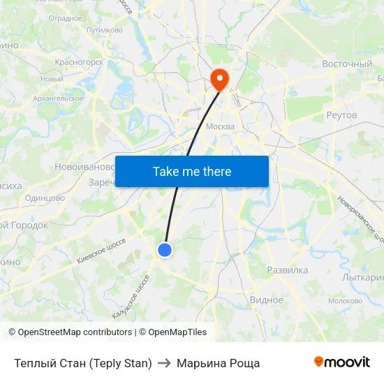 Теплый Стан (Teply Stan) to Марьина Роща map