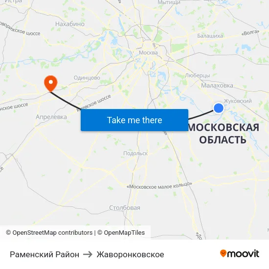 Раменский Район to Жаворонковское map