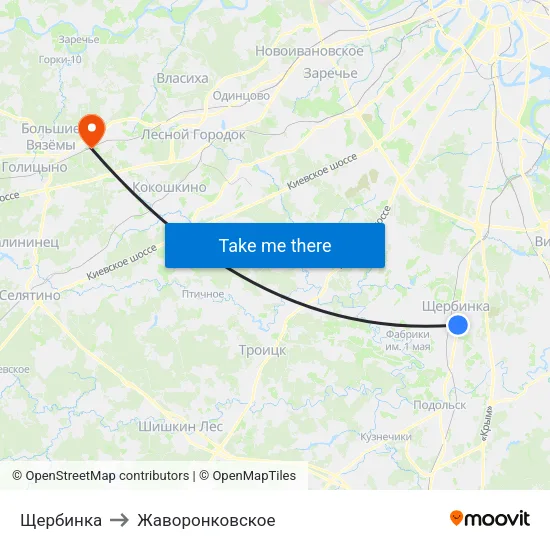 Щербинка to Жаворонковское map