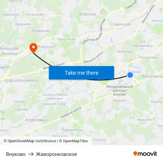 Внуково to Жаворонковское map
