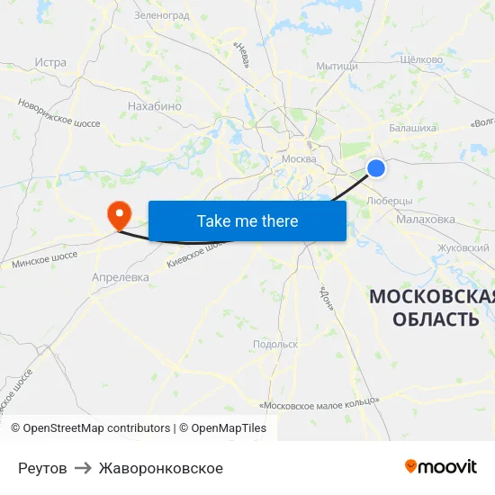 Реутов to Жаворонковское map