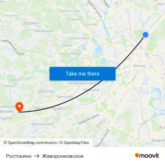 Ростокино to Жаворонковское map