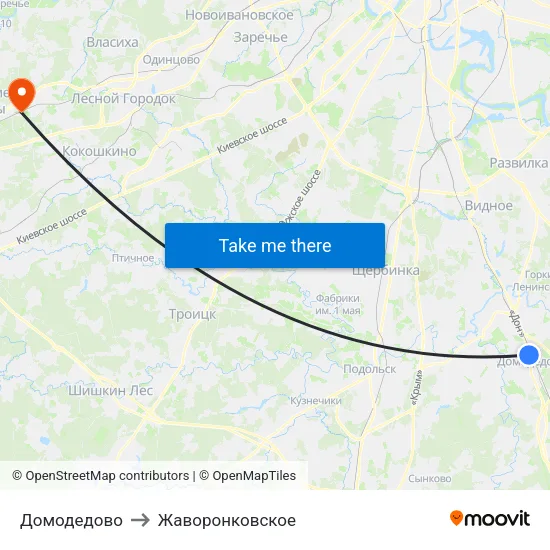 Домодедово to Жаворонковское map