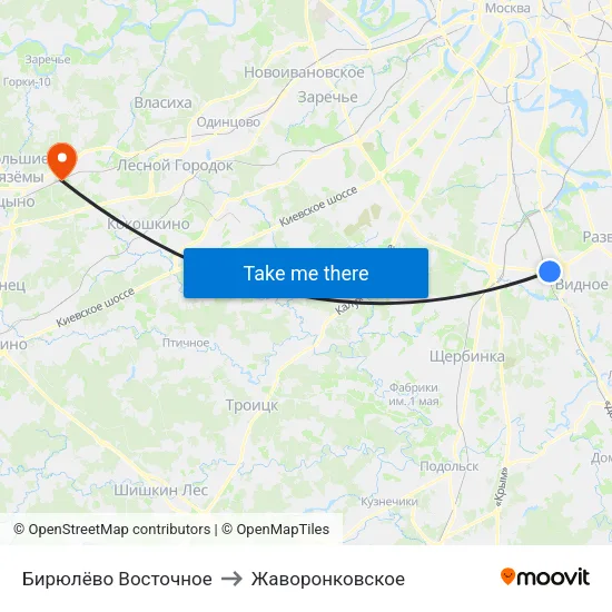 Бирюлёво Восточное to Жаворонковское map