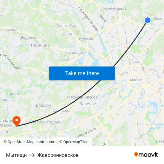 Мытищи to Жаворонковское map