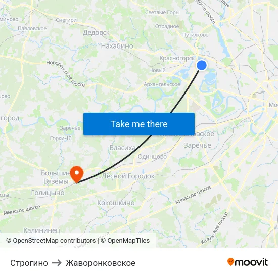 Строгино to Жаворонковское map