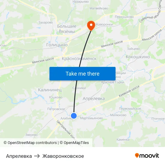 Апрелевка to Жаворонковское map