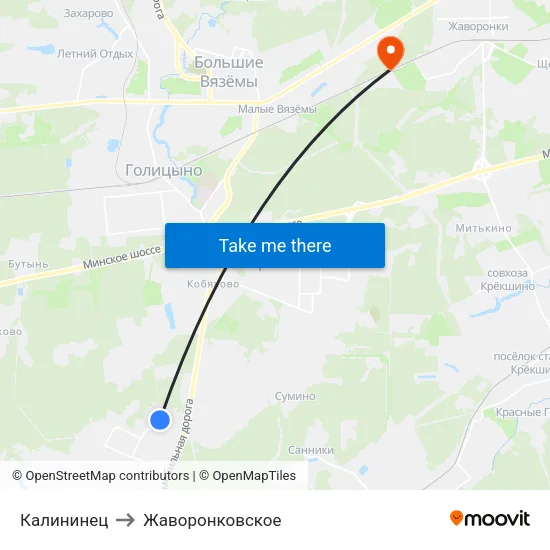 Калининец to Жаворонковское map