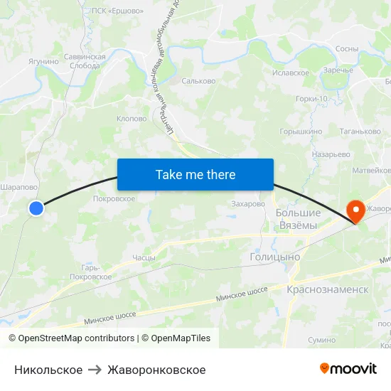 Никольское to Жаворонковское map
