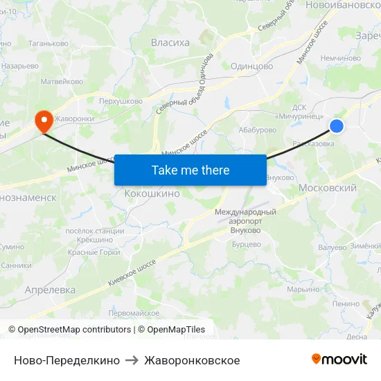 Ново-Переделкино to Жаворонковское map