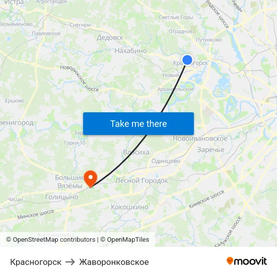 Красногорск to Жаворонковское map