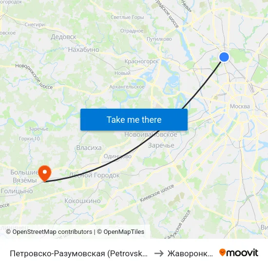 Петровско-Разумовская (Petrovsko-Razumovskaya) to Жаворонковское map