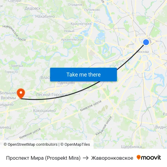 Проспект Мира (Prospekt Mira) to Жаворонковское map