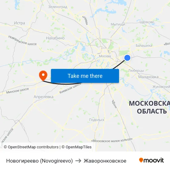 Новогиреево (Novogireevo) to Жаворонковское map
