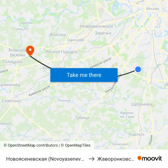 Новоясеневская (Novoyasenevskaya) to Жаворонковское map