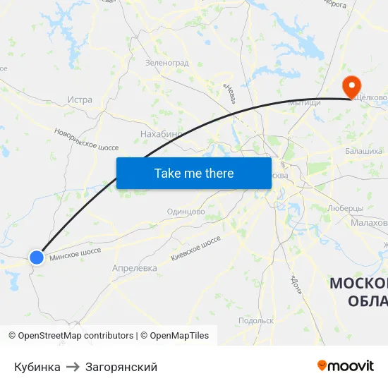 Кубинка to Загорянский map