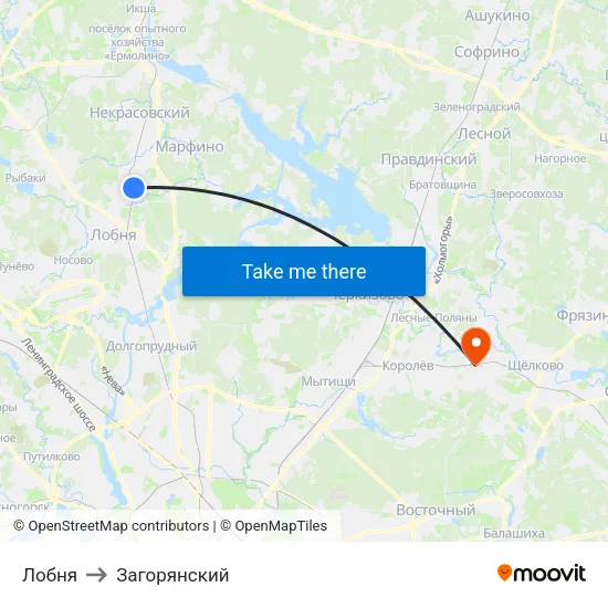 Лобня to Загорянский map
