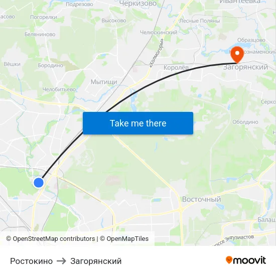 Ростокино to Загорянский map